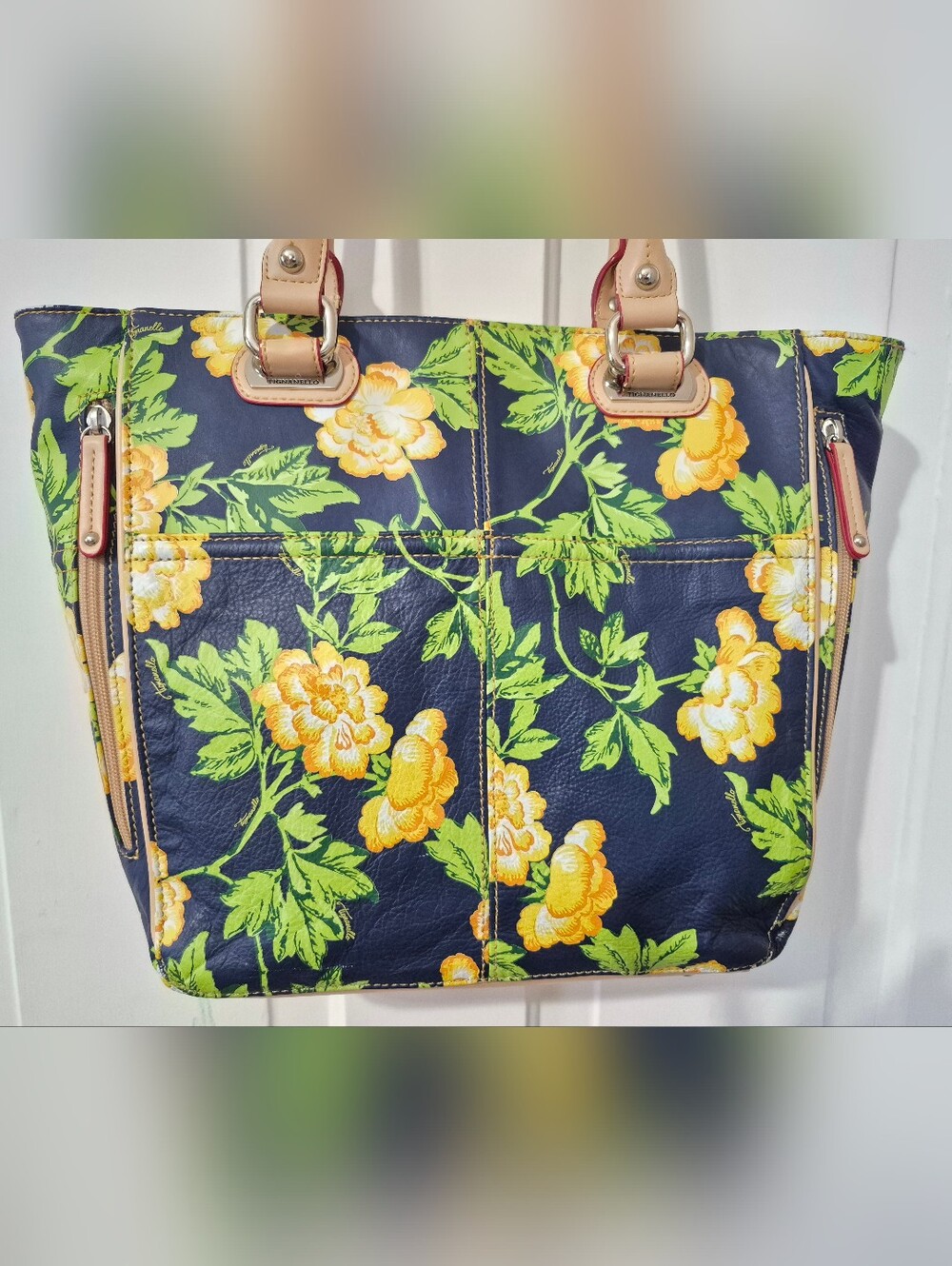 Tiganello Navy Floral Leather Tote - Picture 4 of 15